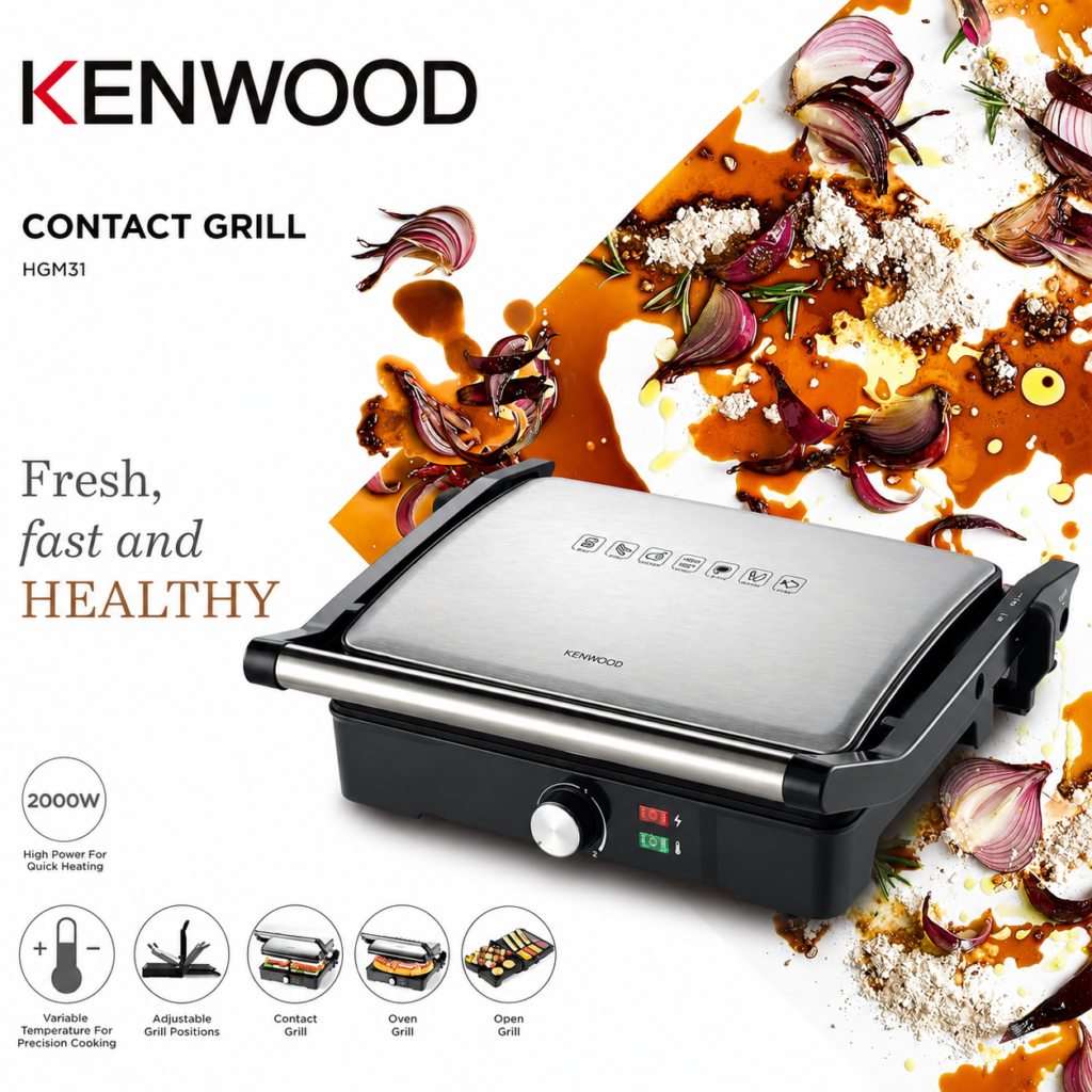 شواية كينوود Health Grill، 2000 وات – HGM31.000SI